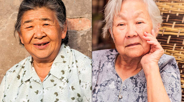 С другой стороны, пожилых людей отличить проще: японцы часто быстро седеют и сохраняют тонкие черты лица (китаянка слева, японка справа)