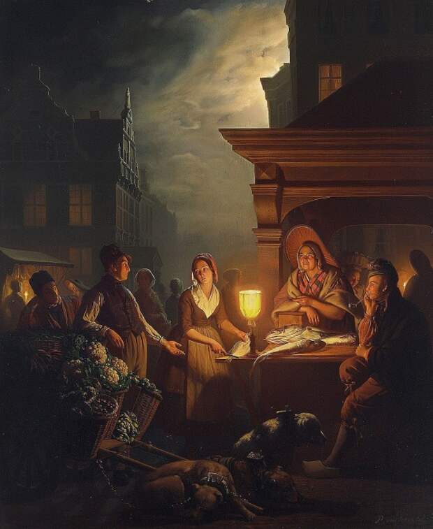 Художник Petrus van Schendel (1806 – 1870). Пока горит свеча