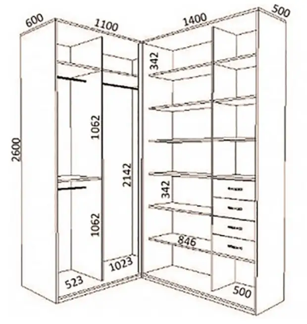 Чертежи шкафов с размерами для спальни