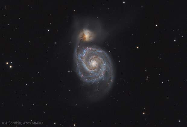 Результат 15 часов съемки галактики M51 "Водоворот" Астрофото, Астрономия, Космос, Галактика, Телескоп, Звёзды, Длиннопост