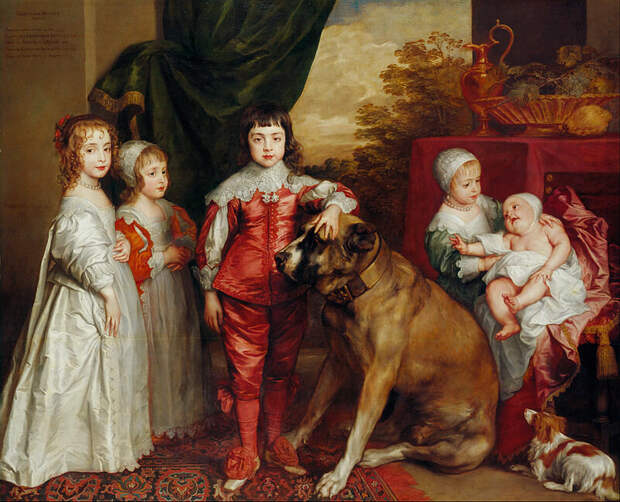 Ван Дейк "Дети английского короля Карла I", 1637 год. На картине слева направо Мэри, Джеймс (еще в платье), Чарльз (уже в костюме как у взрослого), Элизабет и Анна.