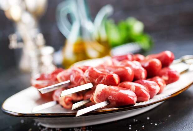 Диетический шашлык из куриных сердечек