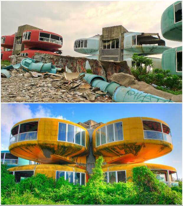 Деревню Футуро, больше похожую на объект из научно-фантастического фильма, так и не достроили (UFO houses, Тайвань). Деревню Футуро, больше похожую на объект из научно-фантастического фильма, так и не достроили (UFO houses, Тайвань).