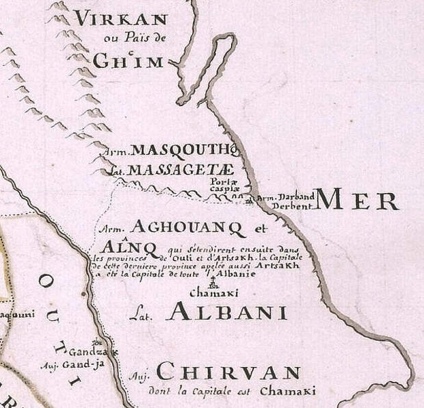 Французская карта 1788 года располагала массагетов в районе Дербента, но это, уже чуть позже, после образования Кавказской Албании