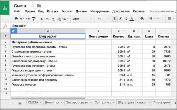 Смета ремонта квартиры