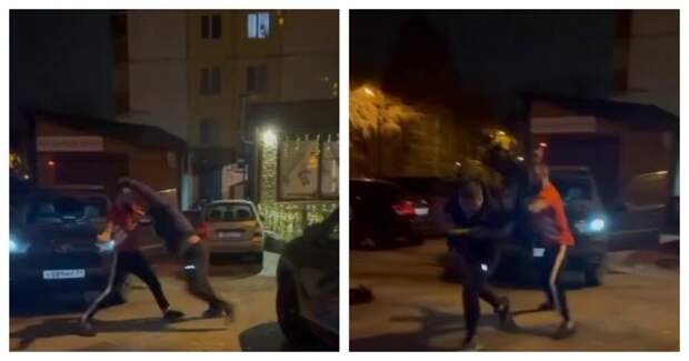 Двое мужчин поругались и начали драться, используя биту и топор