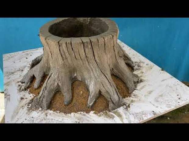 How to make a cement pot that looks like a tree stump.