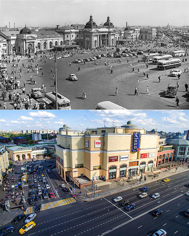 Москва, Площадь Курского вокзала, 1958 год и сейчас города мира, история. архитектура