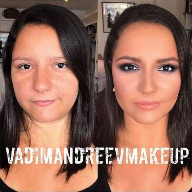 Женщины до и после нанесения макияжа