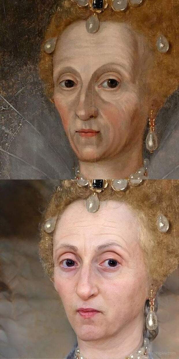 Королева Елизавета I в возрасте 62 лет
