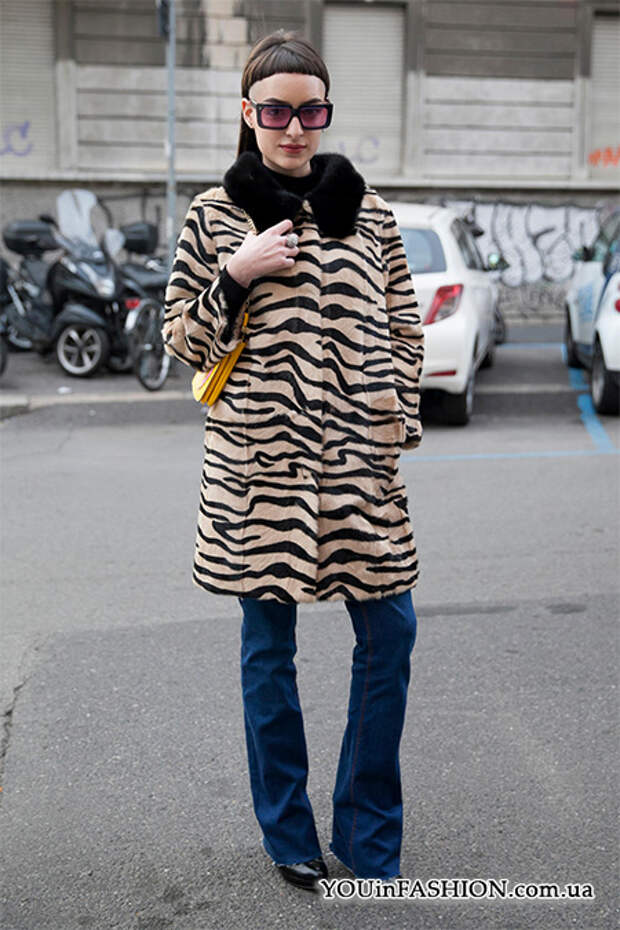 Неделя моды в Милане, уличный стиль, тигровый принт