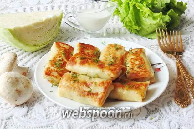 Фото Блинчики с капустой и грибами