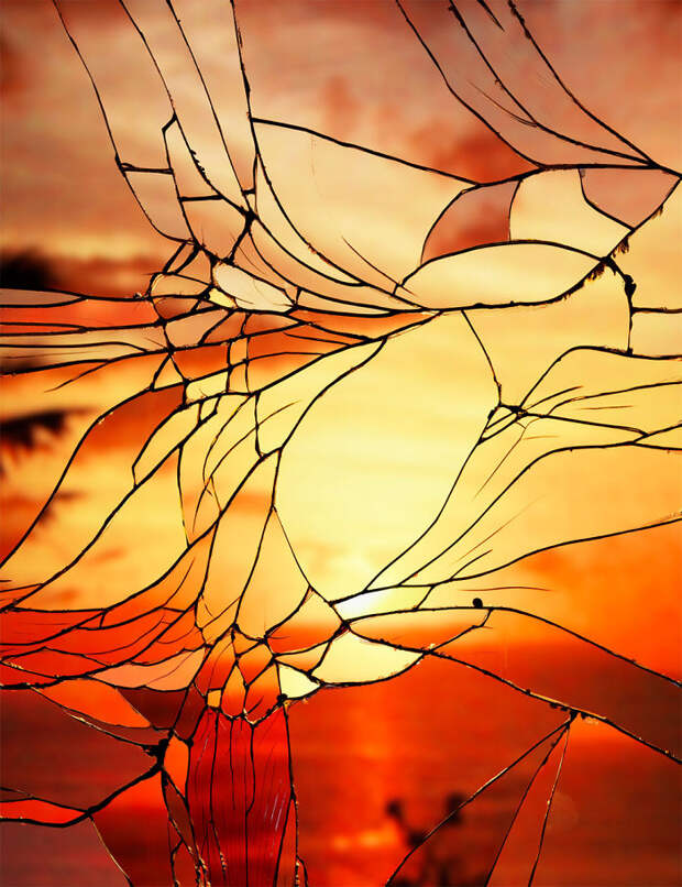 Sunset Reflected In A Broken Mirror