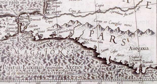 Фрагмент с карты Меркатора Tavrica Chersonesus, Przecopca et Gazara dicitur 1595 г.