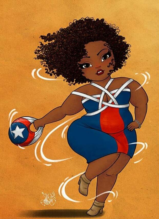 Капитан Америка женщина, иллюстрация, искусство, модель, плюс-сайз, супергерой, художник