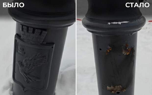 Вандалы оторвали герб со столба в Скопине