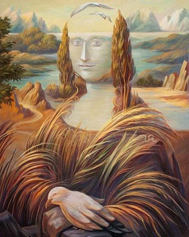 Леонардо да Винчи «Мона Лиза»  Олег Шупляк, картина, оптическая иллюзия, рисунок, фото, художник