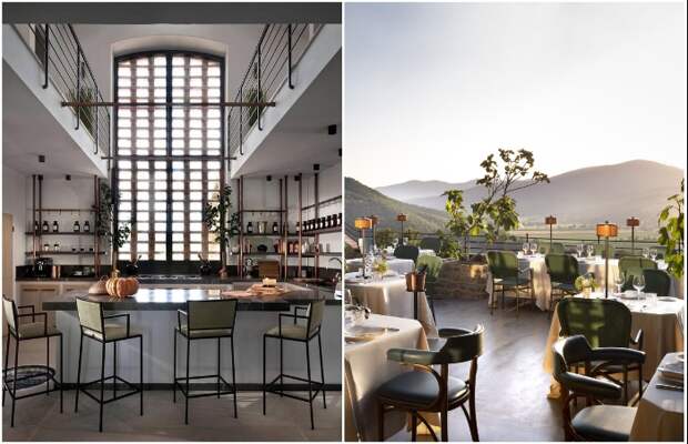 Открытая кухня, ресторан и обеденный зал на террасе порадуют гостей отеля (Castello Di Reschio Hotel, Италия).