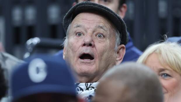 Bill Murray reacts to a play in the UCONN vs. Arkansas NCAA Tournament game.