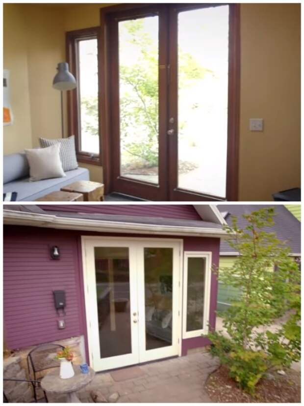 Большие окна и стеклянная дверь придают особого уюта и тепла новоиспеченному дому. | Фото: youtube.com.