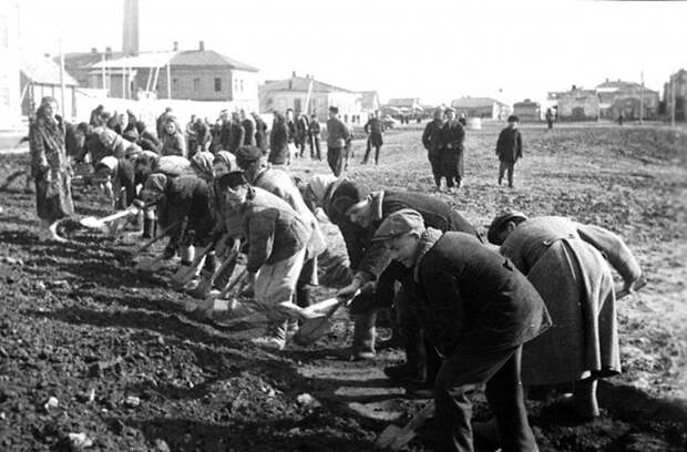Учащиеся средней школы №8 г.Новокузнецка за ремонтом дороги. 1944 г. Учащиеся средней школы №8 г.Новокузнецка за ремонтом дороги. 1944 г.
