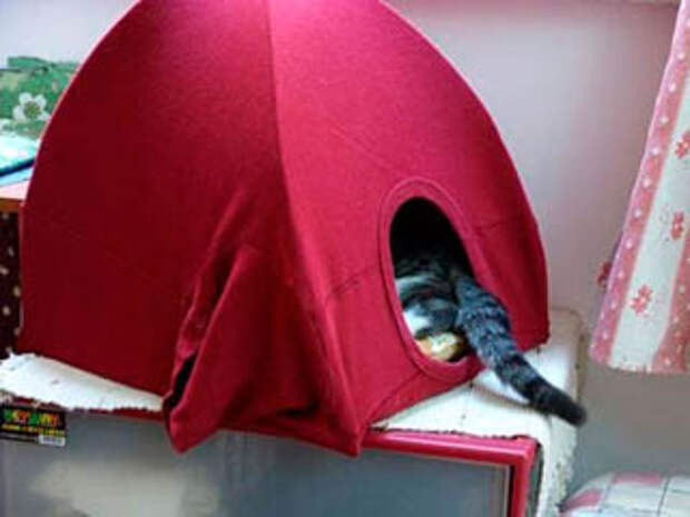 Кровать-домик для кошки из старой майки