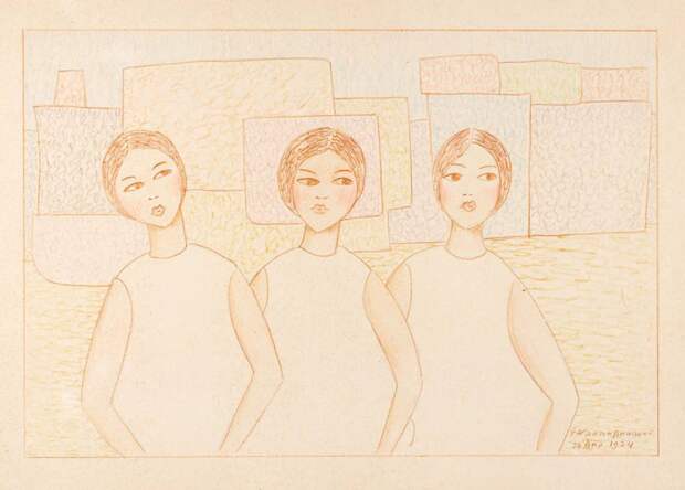 Работа Евгения Кропивницкого «Три девушки» 1974г. (фото А. Постригай)