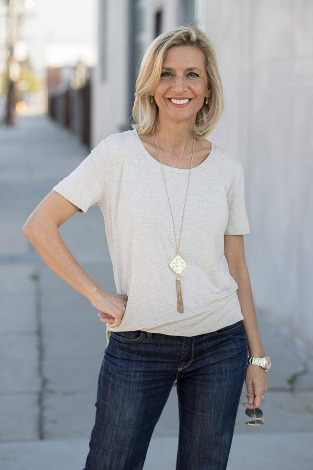 womens oatmeal round neck short sleeve top