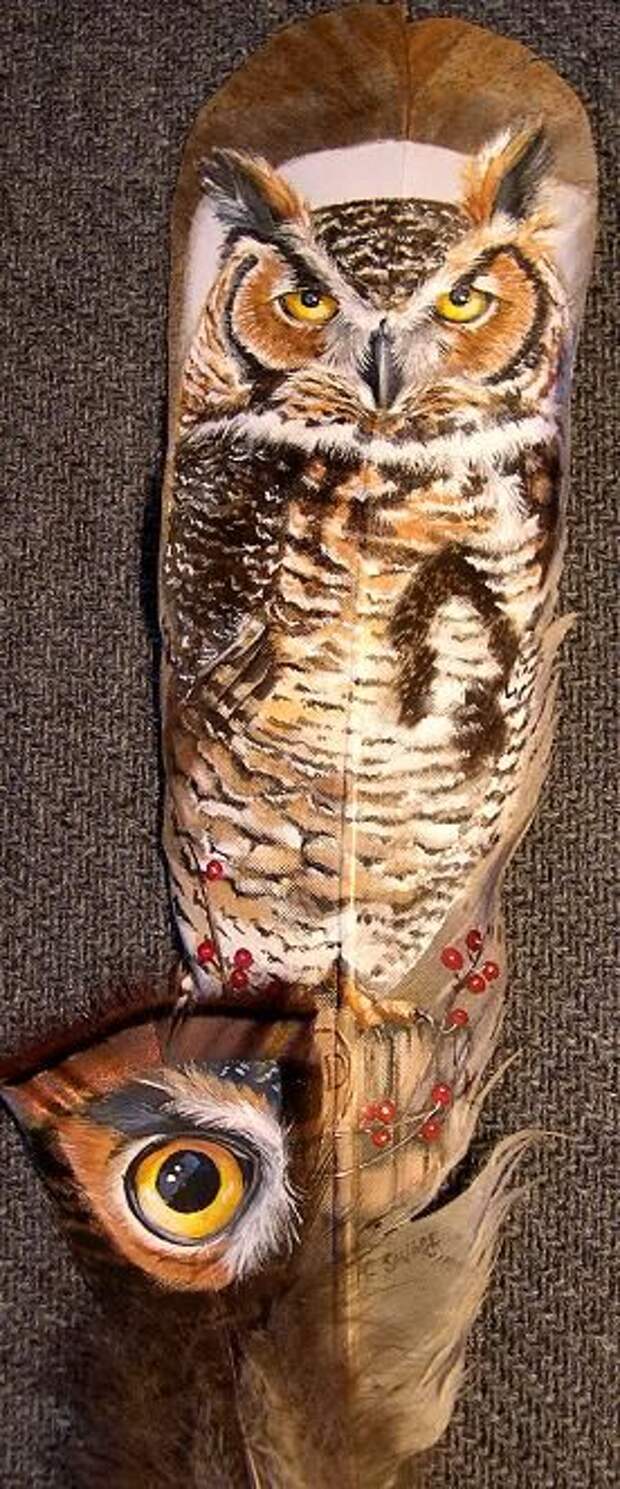 Owl painted on feather