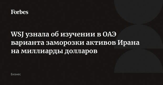 WSJ узнала об изучении в ОАЭ варианта заморозки активов Ирана на миллиарды долларов