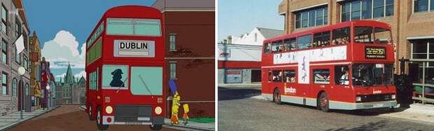 Английский двухэтажный автобус мультипликаторы в Британии не забыли нарисовать. /Фото: chronoton.ru