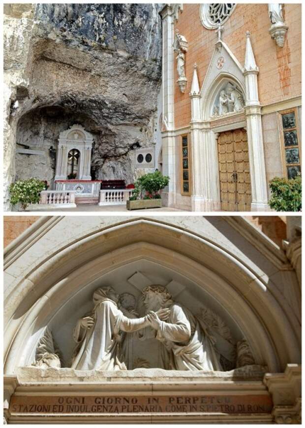 Фасад украшен мрамором, статуями и барельефами (Santuario Madonna della Corona). | Фото: etotam.com.