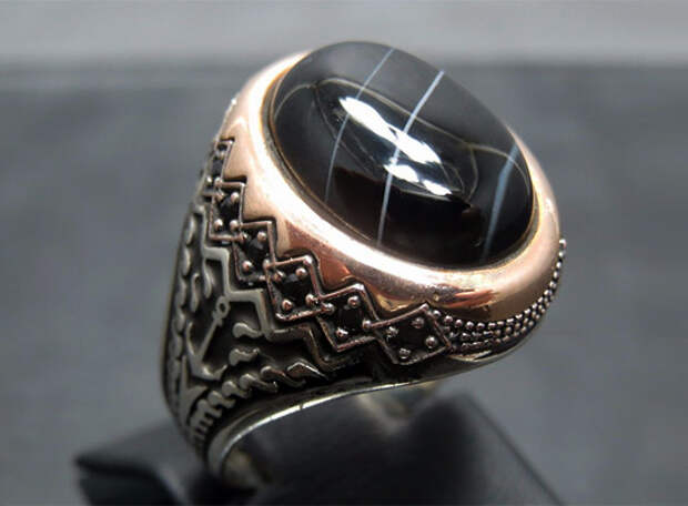кольцо с черным агатом - фото