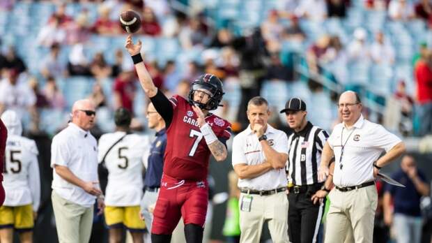 Spencer Rattler warms up before South Carolina's bowl game vs. Notre Dame.