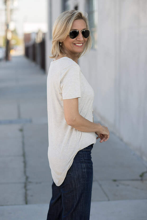 womens oatmeal round neck short sleeve top