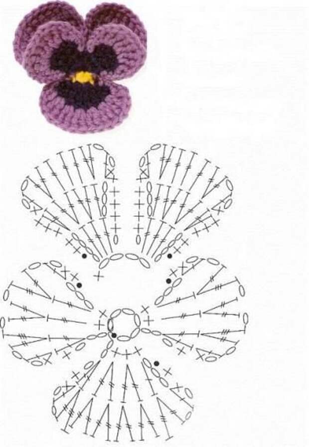 Одна из схем вязания цветка анютиных глазок. Фото из интернета. 