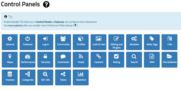 tiki wiki management screen