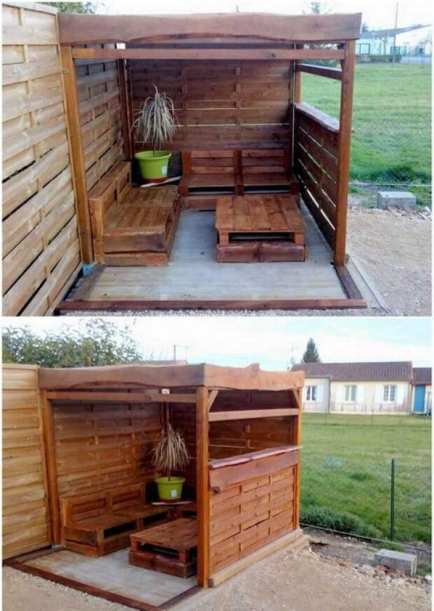 Беседка из поддонов. | Фото: Pinterest. Беседка из поддонов Фото Pinterest
