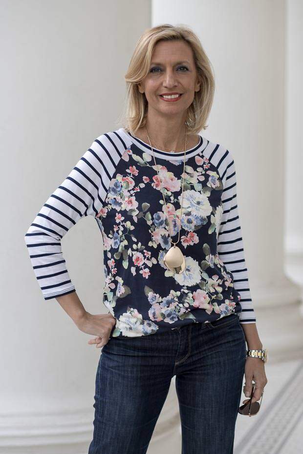 mixing ivory and navy with some bold color and patterns for todays fashion style feature outfit