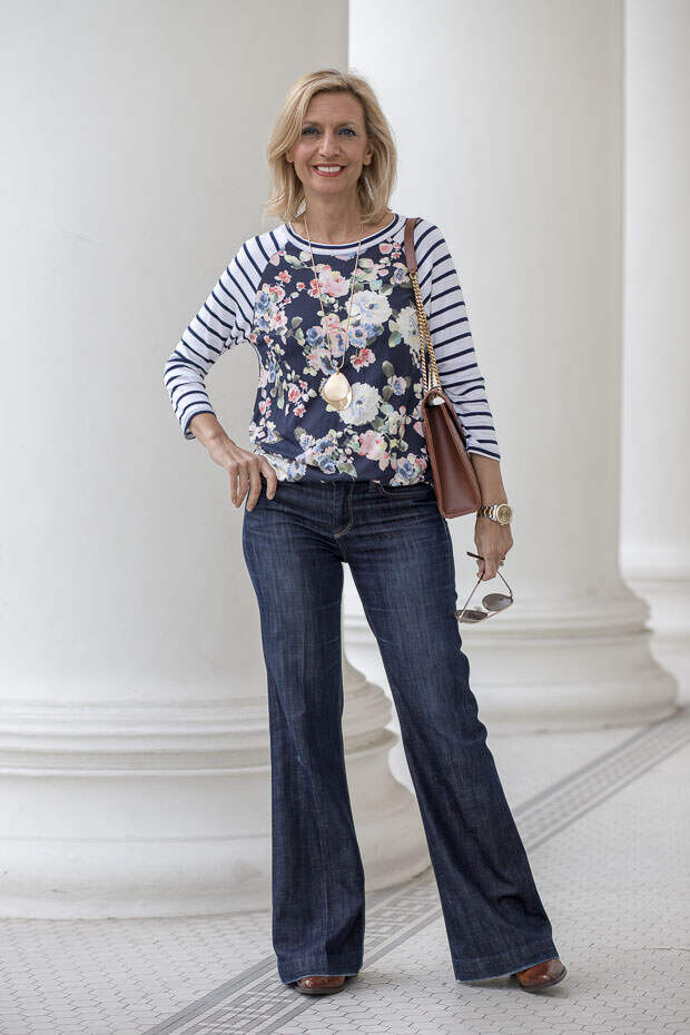 mixing ivory and navy with some bold color and patterns for todays fashion style feature outfit
