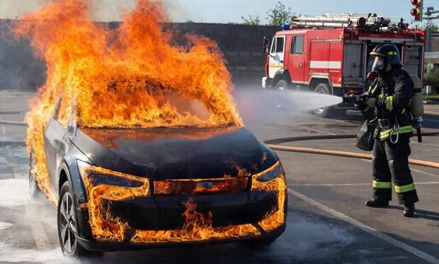 Тушение загоревшегося электрокара требует в 10 раз больше воды, чем тушение машины с ДВС