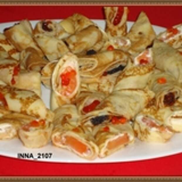 Блинчики с икрой и семгой