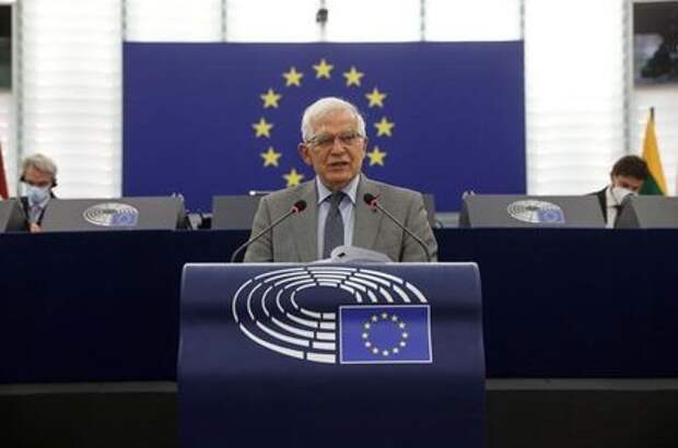 Josep Borrell, vice president of the European commission in charge of coordinating the external action of the European Union, delivers a speech at the European Parliament, in Strasbourg, France, June 8, 2021. Jean-Francois Badias/Pool via REUTERS