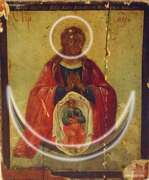 круг и полумесяц на иконе Девы Марии