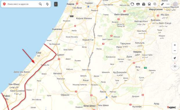 Сектор Газа. ФОТО: скриншот Яндекс.Карты