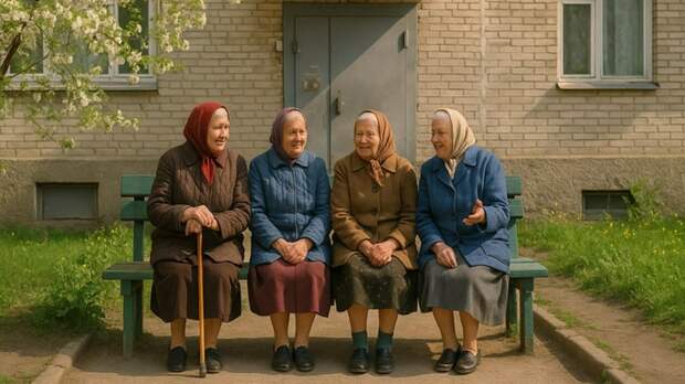 Пенсионерки возле подъезда / Изображение сгенерировано нейросетью DALL-E / amic.ru