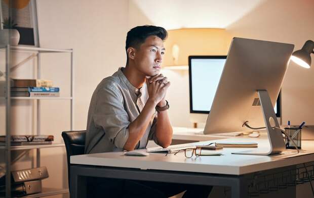 A person at a computer.