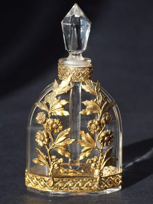 Antique French Early Baccarat Crystal Floral Bronze Ormolu Perfume Scent Bottle #French