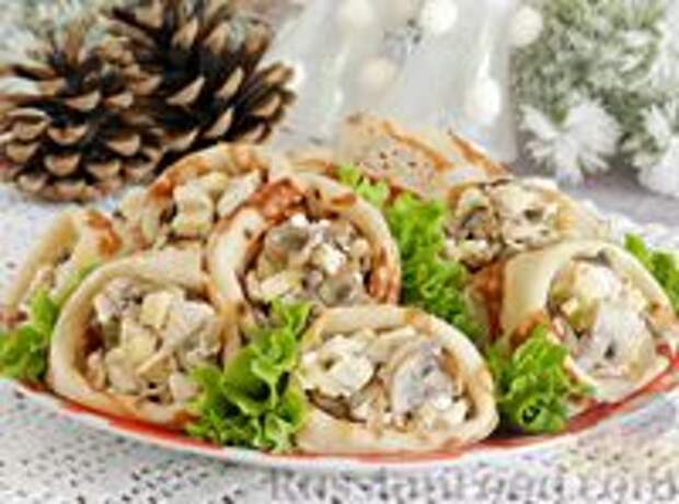 Фото к рецепту: Мясной салат в блинчиках