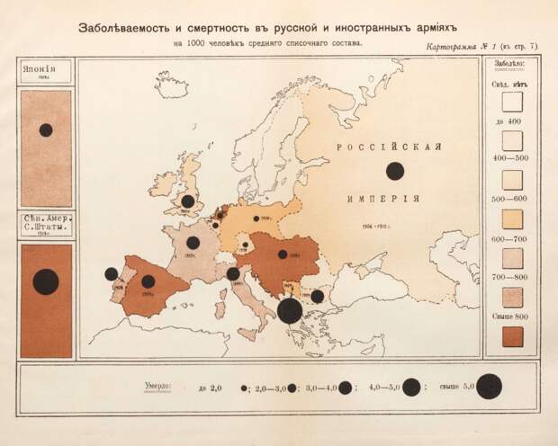 Заболеваемость в российской и европейских армиях, 1911 исторические карты, карта, картография, карты, редкие карты